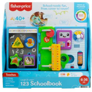 Fisher Price Laugh & Learn 123 Schoolbook - Electronic Activity Toy, Educational toy for toddlers, Interactive features including songs, sounds, and phrases, Teaches numbers, letters, shapes, and more