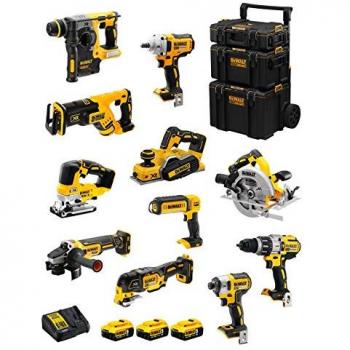Kit Dewalt DWK1101 con Taladros, Martillo, Amoladora, Atornillador y Accesorios 3en1 - 12 Herramientas + 3 Baterías de 5.0Ah +