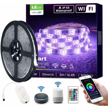 LE 5M 24W Luces de Tira LED WiFi 2,4 GHz, Impermeable IP65, Tiras LED 16 Millones RGB Regulable con APP, Control Remoto con Temporizador, Compatible con Alexa/Google Home, Decoración Interior Exterior