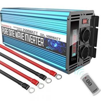 2500w Inversor 12v 220v Onda Pura, Inversor de Corriente, DC 12V 220V-240V AC Salida,con Dos enchufes y USB y Pantalla LCD