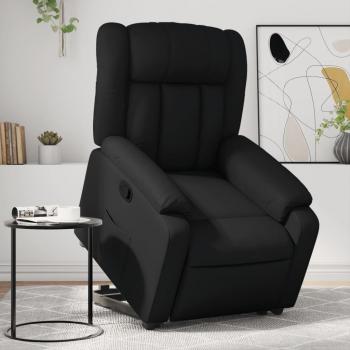 Sillón reclinable elevable de cuero artificial en negro y gris, ideal para dormitorio, cómodo y relajante