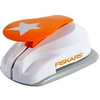 Fiskars Perforadora de figuras, Estrella, Ø 1,9 cm, Para diestros y zurdos, Acero de calidad/Plástico, Blanco/Naranja, Lever Punch, S, 1004641