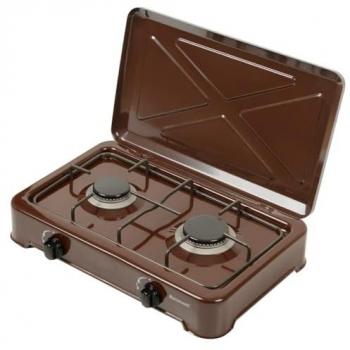 Cocina de Gas Ajustable de 2 Quemadores Ravanson K-02BR con Placa de Gas de 46,9 cm en color Bronce
