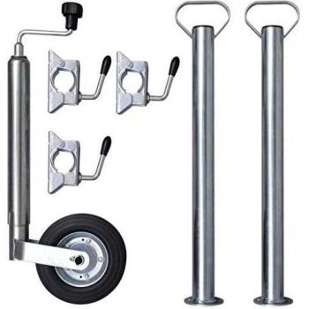 vidaXL Rueda jockey de 48 mm con 2 tubos de soporte & 3 abrazaderas herramienta