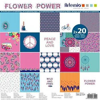 Artemio Flower Power Set de 40 Recortes, Papel, Multicolor, 30,5 x 1 x 30,5 cm
