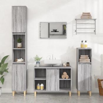 Set de muebles de baño 3 piezas gris Sonoma madera contrachapada multicapa