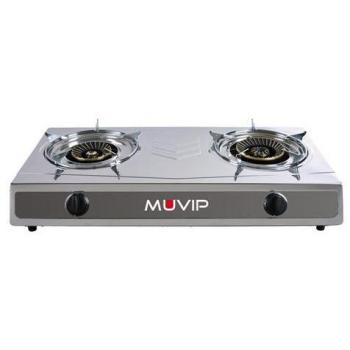 Cocina de Gas Muvip Serie Strong Inoxidable con 2 Quemadores, Encendido Piezoeléctrico y Quemadores de Hierro Fundido Desmontables