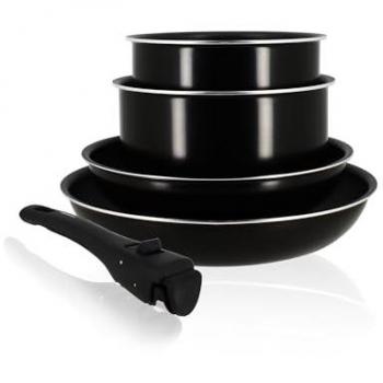 Batería de Cocina Menastyl 5 Piezas Inducción Aluminio Antiadhesivo con Asa Amovible Color Negro
