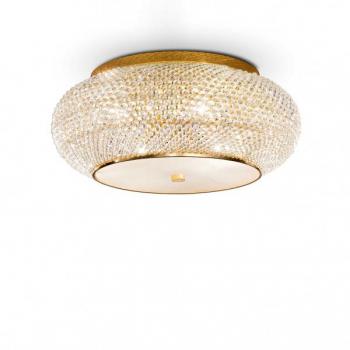 Plafón de diseño Pasha Glass, cristal, metal dorado 10 bombillas 21cm