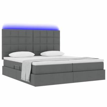 Cama vidaXL con Tira de Luces LED Gris Oscuro 180 x 200 cm Tela, Diseño Moderno y Duradero