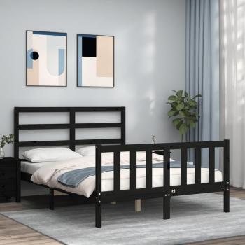 Cama con cabecero de madera maciza en color negro de 140x200 cm