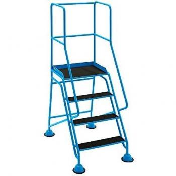 Escalera Rodante Eurokraft Pro 476295 con Tarima Plataforma y 4 Escalones Antideslizantes, con Pasamanos