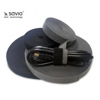 Savio OC-01/B - Organizador de cables para escritorio y pared, pasacables con velcro, color negro, 1 unidad