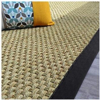 Alfombra de Junco de Mar 160x230 cm - Tejido Natté 4x4 con Trenza de Algodón Negro