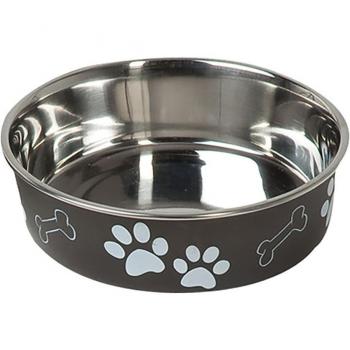 Comedero Karlie de Acero con Ilustraciones de Patas, Negro - 1.5 L, 21 cm de Diámetro