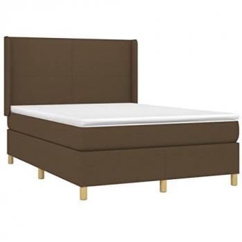 Cama box spring con colchón de tela marrón oscuro 140x190 cm