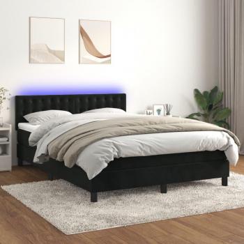 Cama box spring con colchón y LED negro 140x190 cm en terciopelo