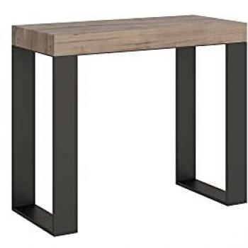 Consola extensible 90x40/196 cm efecto madera roble natural con estructura de hierro antracita