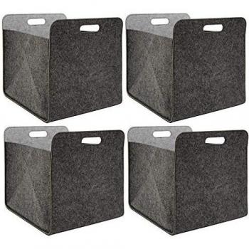 Cajas de Almacenaje de Fieltro 4 Piezas 33x33x38cm para Estanterías Kallax en Color Gris