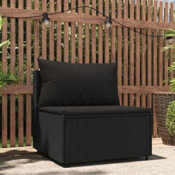 vidaXL Black Poly Rattan Garden Middle Sofa with Cushions