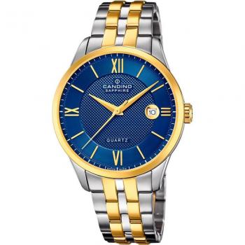Reloj Candino C4706 Couple Classic de Acero Inoxidable Bicolor con Correa de Cuero Azul