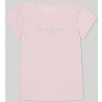 Camiseta de niña Pepe Jeans con logo glitter y manga corta en color rosa Hana Glitter