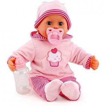 Bayer Design- Muñeca bebé 38 cm, Las Primeras Palabras, con chupete y botellín, Color rosa