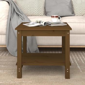 Mesa de centro de madera maciza de pino 50x50x45 cm en color natural, marrón miel y negro, ideal para salón o comedor, también conocida como mesita auxiliar o mesa de café
