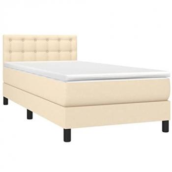 Cama box spring colchón y luces LED tela color crema 90x190 cm