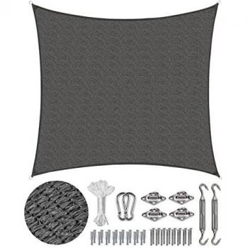 Sekey Toldo Vela de Sombra Cuadrado HDPE Protección Rayos UV Resistente Permeable Transpirable para Patio, Exteriores, Jardín, con Cuerda e Kit di Fissaggio, 3×3m Antracita
