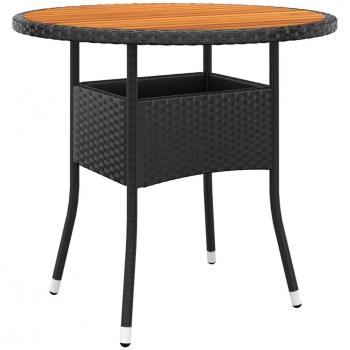 Mesa de jardín de Acacia maciza y polyrattan negro Ø 80x75 cm