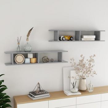 Estantes de pared 2 piezas de madera multicapa gris hormigón 105x18x20cm