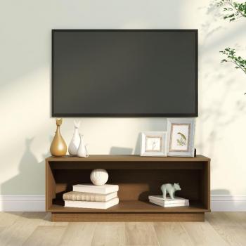 Mueble de TV de madera maciza de pino marrón miel 90x35x35 cm