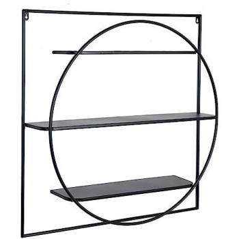 Estantería Cuadrada de Metal Negra con 3 Baldas - 76x76x14 cm, Mueble Auxiliar Simon
