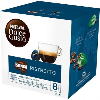 Nescafé Dolce Gusto Bonka Ristretto Cápsulas de Café, Origen Colombia, Camerún, Uganda, Brasil y Vietnam, Intensidad 8, Paquete de 16 Unidades