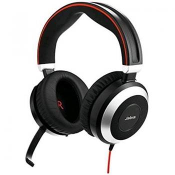 Jabra Evolve 80 UC Stereo Headset, Binaural, Diadema, Negro/Beige, Active Noise Cancelling, USB Connector with Mute-Button and Volume Control on Cord, Busylight, Discreet Boom