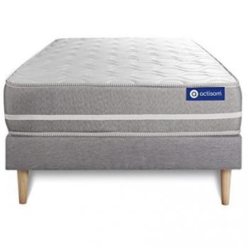 Kit Somier Gris + Colchón de Espuma Viscoelástica 120x190 cm - Actimemo Touch 20 cm de Grosor con 3 Zonas de Confort
