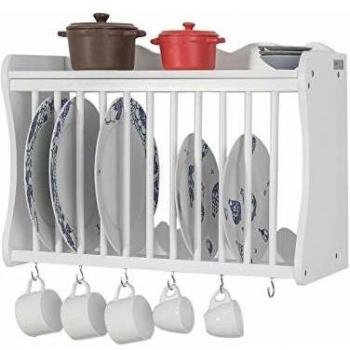 Soporte para Platos y Tazas Escurreplatos Blanco con 6 Ganchos