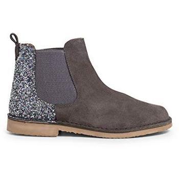 Botines de niña de serraje con talonera glitter en color gris - Pisamonas