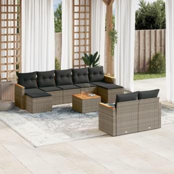 10-Piece Grey Poly Rattan Garden Sofa Set with Cushions