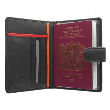 Visconti Colección Bond ODDJOB Porta Pasaporte con Cierre de Lengüeta BD15 Bloqueo RFID Negro/Naranja/Rojo