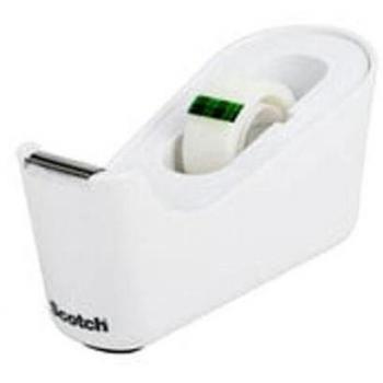 Dispensador de cinta Scotch C18 de sobremesa color blanco con rollo de cinta invisible 19mm x 33m