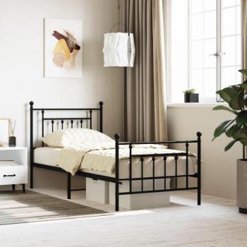 Estructura de cama con cabecero y estribo de metal negro para pediatría 80x200 cm