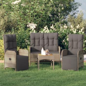 3-Piece Grey Poly Rattan Garden Dining Set with Cushions