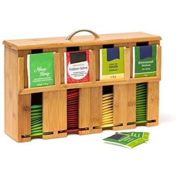 Relaxdays Caja para Bolsitas de Té, Bambú, Marrón, 22 x 33 x 10 cm