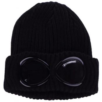 CP Company Men's Extra Fine Merino Wool Goggle Beanie - Black - Size: ONE SIZE