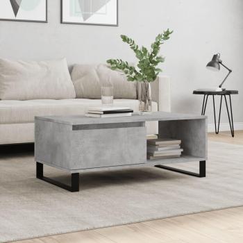 Mesa de café de hormigón gris y madera multicapa, dimensiones 90x50x36,5 cm