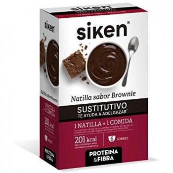 Siken SUSTITUTIVO - Natillas sustitutivas, Sabor brownie, 6 sobres en polvo para mezclar con agua, Rico en fibra, vitaminas y minerales, 1 natilla sustituye 1 comida