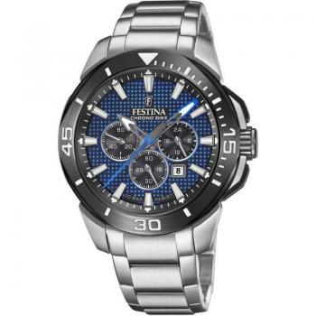 Festina Chrono Bike F20641/2 Men's Silver Stainless Steel Analog Chronograph Watch with Blue Dial