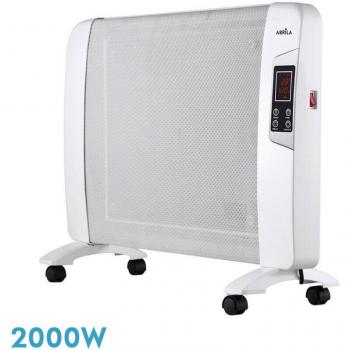 Radiador Eléctrico de Mica 2000W con Control Remoto y Temporizador, Diseño Elegante en Blanco, Display LED, Termostato Ajustable y Protección Antivuelco